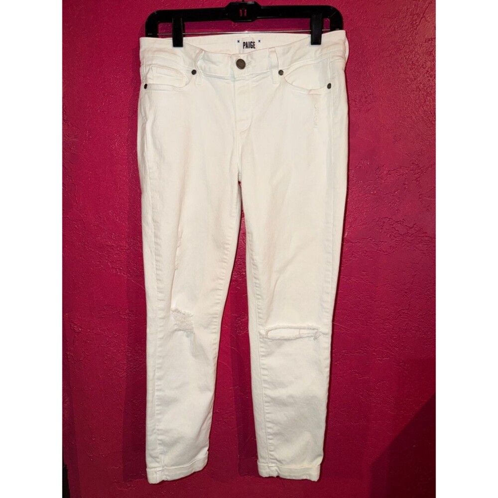 PAIGE White Kylie Crop Distressed Skinny Jeans. Sz 29. Nautical. Beach. Vacation